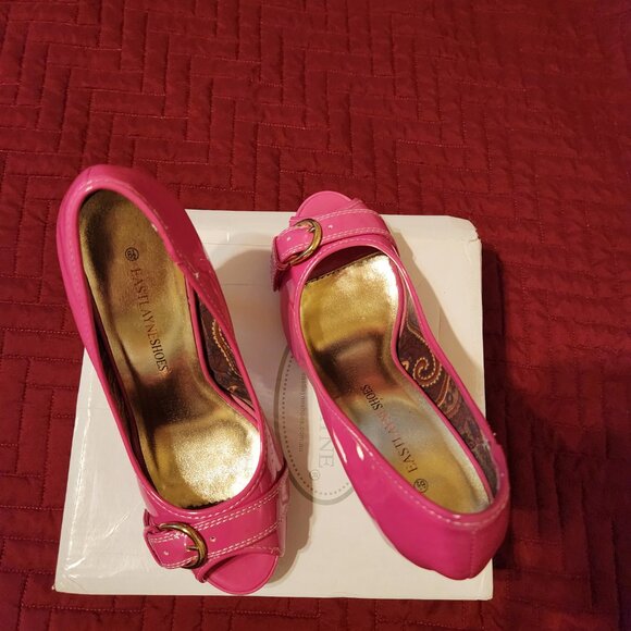 Women's size 6.5 Pink Patent Open Toe Pumps - Picture 2 of 4
